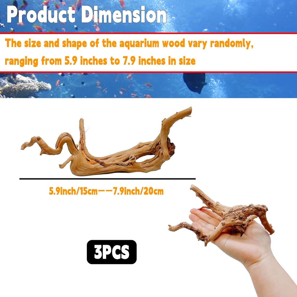 Hamiledyi 6-8in Aquarium Driftwood 3PCS Reptile Spider Wood Assorted Branches Natural Trunk Driftwood Tree Fish Tank Decoration