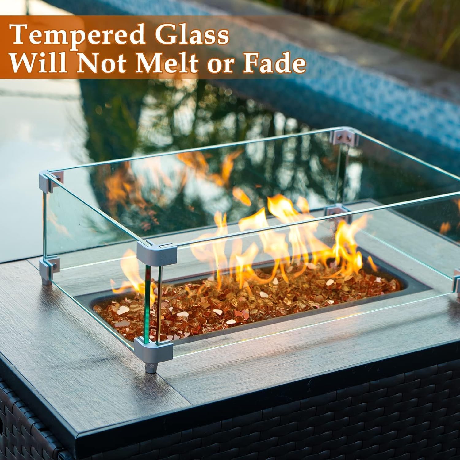 20 lbs Fire Glass for Propane Fire Pit, 1/2 Inch Fire Pit Glass Rocks for Gas Fireplace, Reflective Glass Rocks for Fire Pit Table, Copper