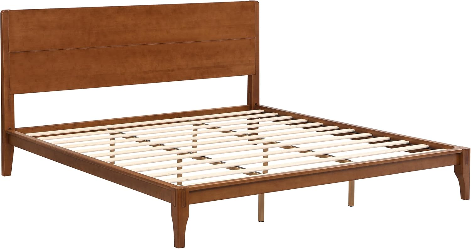 Merax Bamboo Wood King Size Bed Frame with Headboard, Mid Century King Platform Bed Frame with Wood Slat, Heavy Duty Steel Center Beam for Support, Under Bed Storage, No Box Spring Needed, Brown