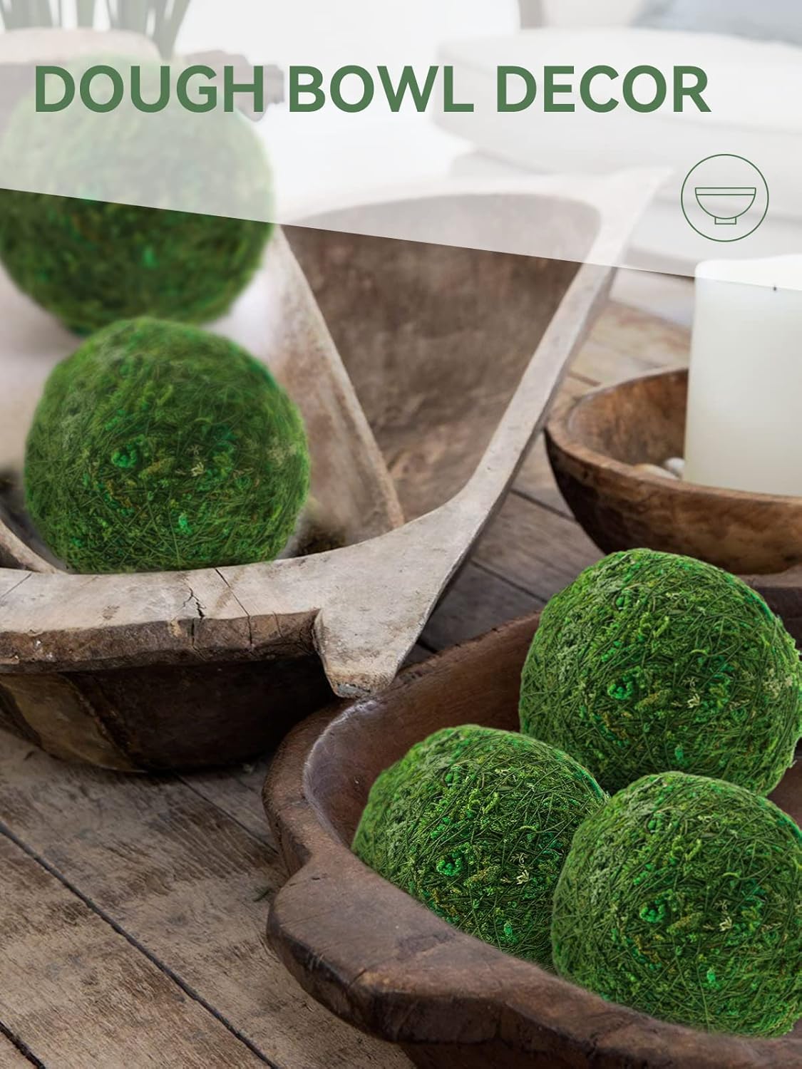 Biubee 6Pack Decorative Faux Dried Moss Balls- 3" Artificial Green Plant Mossy Globes Handmade Sphere Moss Gift for Home Dough Bowl Vase Chinoiserie Decors Party Wedding Display