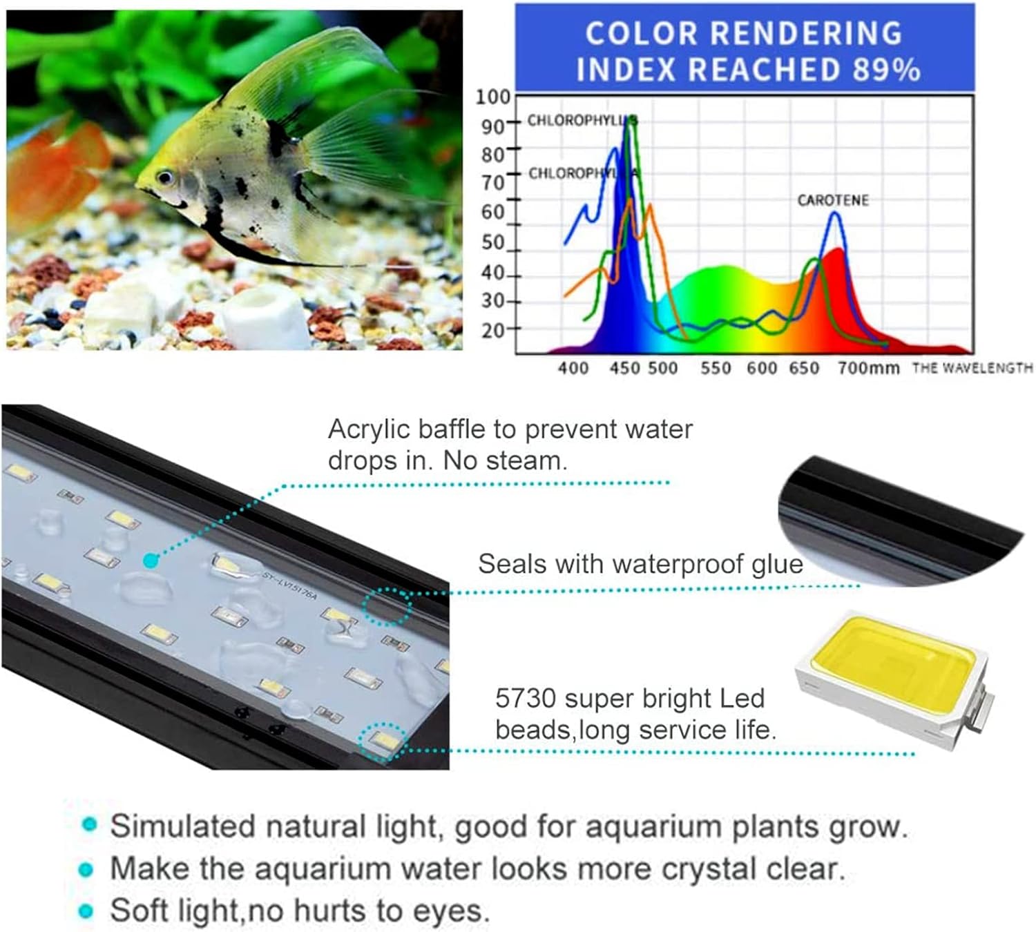 KZKR Upgraded Aquarium Light LED Full Spectrum 72-84 inch Foldable Adjustable Hood Lamp for Freshwater Marine Plant 180-210 cm Multi-Color Decorations Fish Tank Light