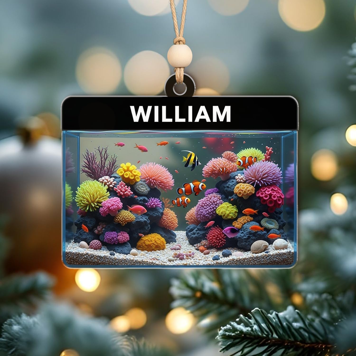 Personalized Fish Tank Ornament - Fisherman Aquarium Ornaments Christmas Tree Decor - Aquatic Hanging Xmas Decorations Gift for Fish Lovers