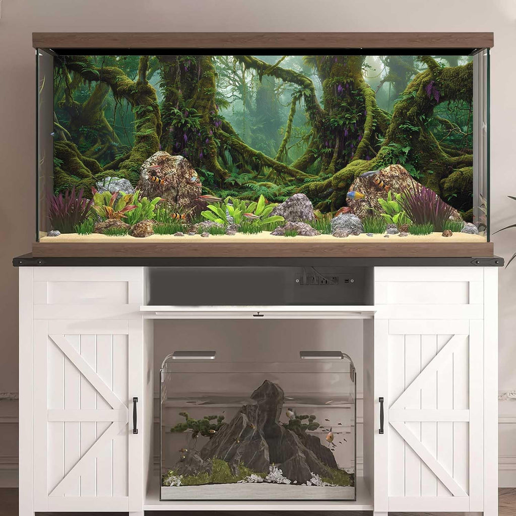 Tropical Forest Aquarium Background, Green Huge Tree Reptile Habitat Rainforest Terrarium Background, 6 EVA Double-Sided Tapes 36x18 inches/90x45