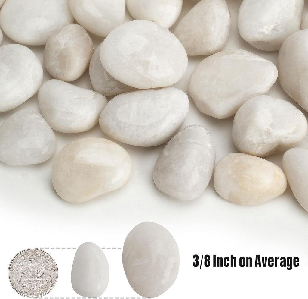 Onlyfire 10lb White Polished Pebbles, 3/8"-13/16" Natural Decorative River Rocks Aquarium Gravel Stones for Landscaping, Indoor Plants, Vase, Succulent, Fish Tank