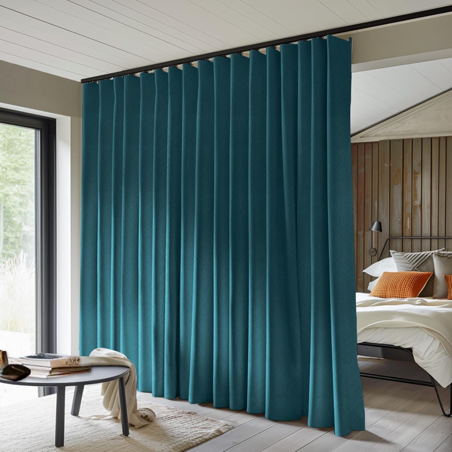 Room Divider Curtains Total Blackout Privacy Curtain Panel Room Thermal Insulated Noise Reduction Curtains for Bedroom Window Living Room Ceiling Track Curtain W 8.3 ft × H 9 ft Azure Blue