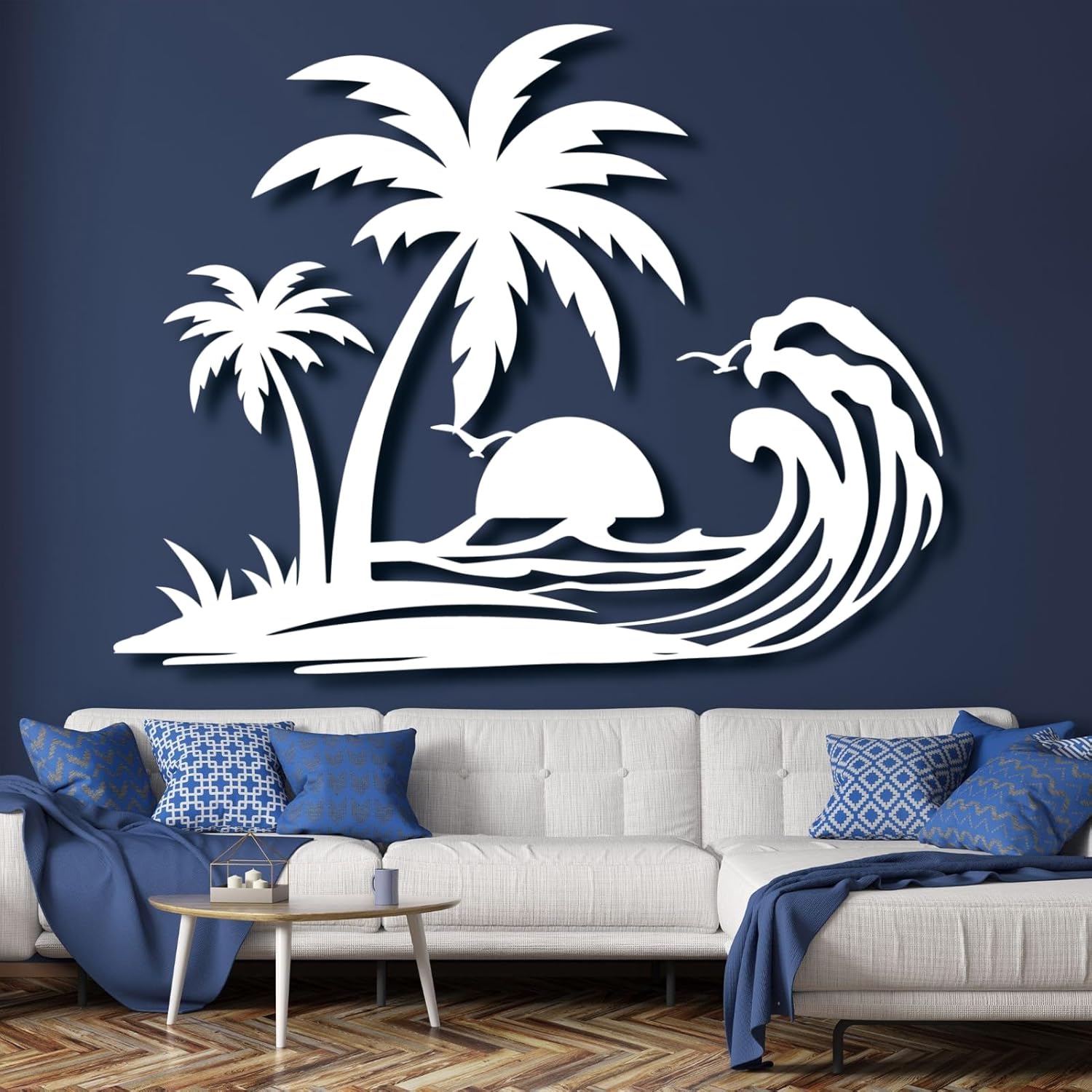 Lunwall Palm Tree Metal Wall Art, Tropical Beach Style, 19 L" x 14 W" / 47 x 37 cm, Black