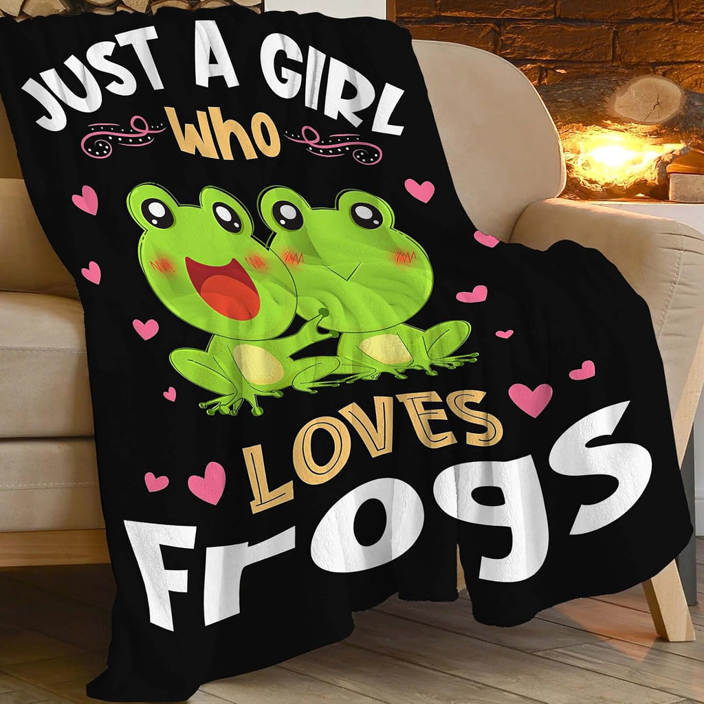 Frog Blanket Just A Girl Who Loves Frogs Cute Cartoon Frog Throw Blanket Gifts for Girls Boys Kids Women Men Adults Super Soft Cozy Plush Fluffy Fuzzy Fleece Blanket Home Decor 40''X50''