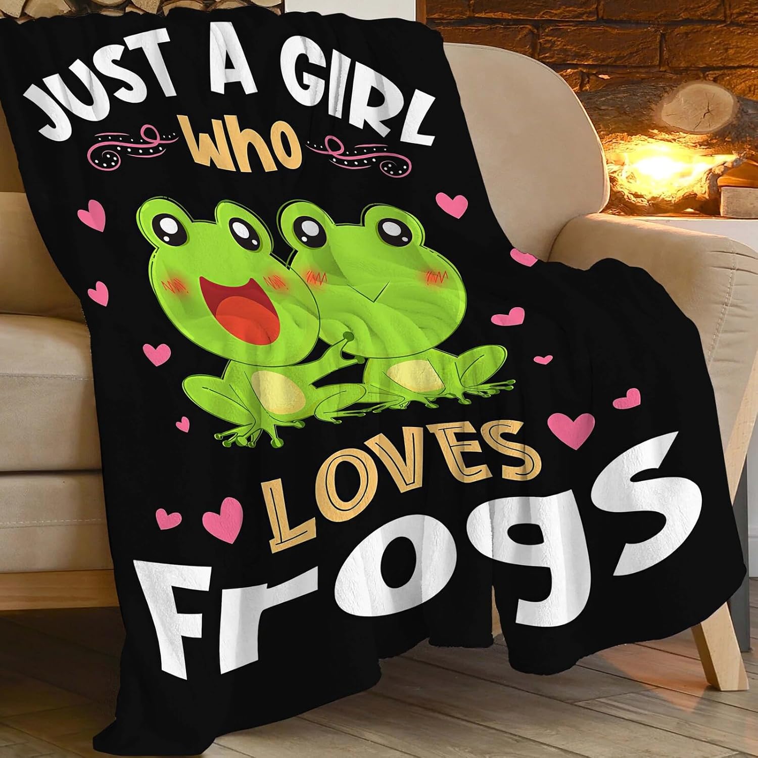 Frog Blanket Just A Girl Who Loves Frogs Cute Cartoon Frog Throw Blanket Gifts for Girls Boys Kids Women Men Adults Super Soft Cozy Plush Fluffy Fuzzy Fleece Blanket Home Decor 40''X50''