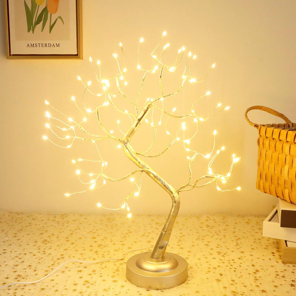 Fairy Light Tree 108 Led Twinkle Tree Fairy Light Spirit Tree Lamp Battery/USB Operated 6 Hours Timer Function with 8 Lighting Mode Golden Adjustable Branches Home Decoration (Warm White)