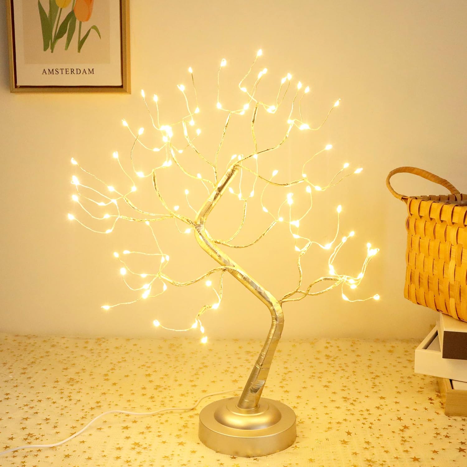 Fairy Light Tree 108 Led Twinkle Tree Fairy Light Spirit Tree Lamp Battery/USB Operated 6 Hours Timer Function with 8 Lighting Mode Golden Adjustable Branches Home Decoration (Warm White)