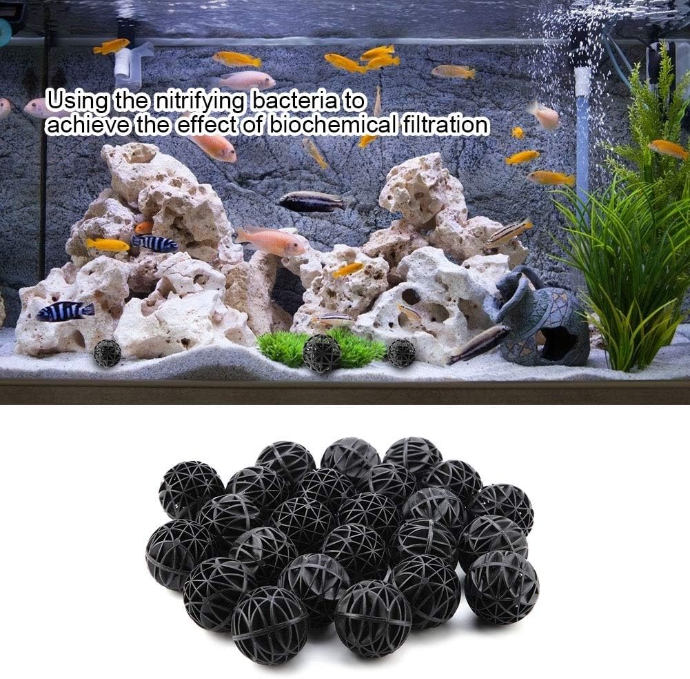 Bio Balls Filter Media, 50Pcs Porous Biochemical Aquarium Filter Balls for Biological Filtration Pond and Fish Aquarium with Sponge (56mm with Cotton)