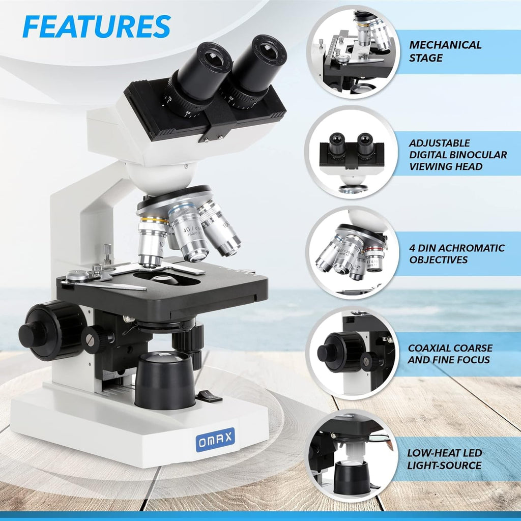 OMAX - M82E 40X-1000X Lab LED Binocular Compound Microscope with Double Layer Mechanical Stage