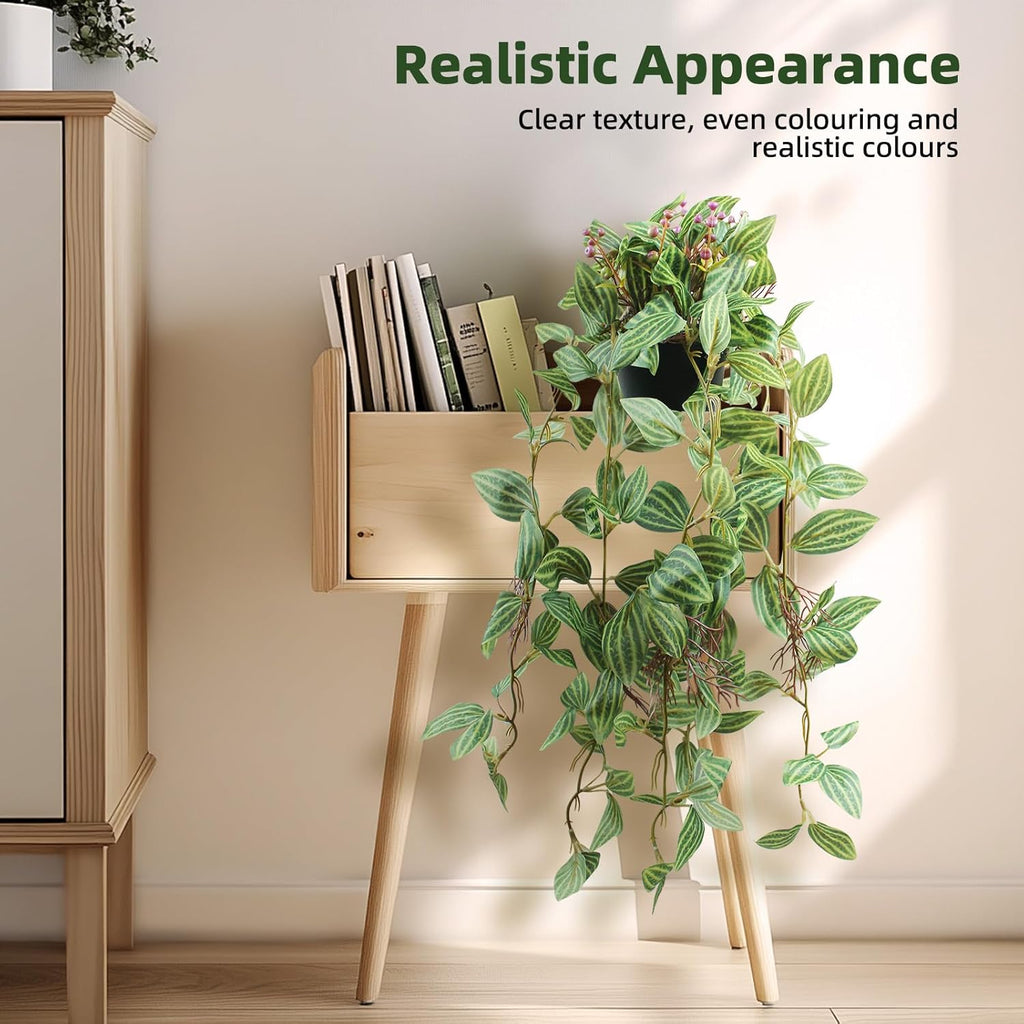 Artificial Hanging Ivy Plants Realistic 3D Watermelon Texture Fake Peperomia Leaves Faux Potting Vine Green Plants for Indoor Outdoor Home Garden Decor