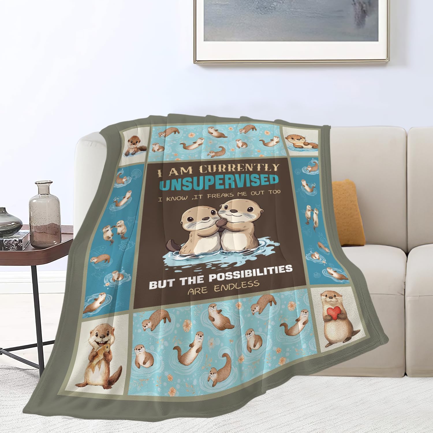 Otters Blanket Otter Throw Blanket Flannel Stuff Merch Cozy Decor Fleece Plush Fuzzy Warm Soft Lightweight Bedding Gifts for Lover Girls Women Men Boy Couch Sofa 80"X60"