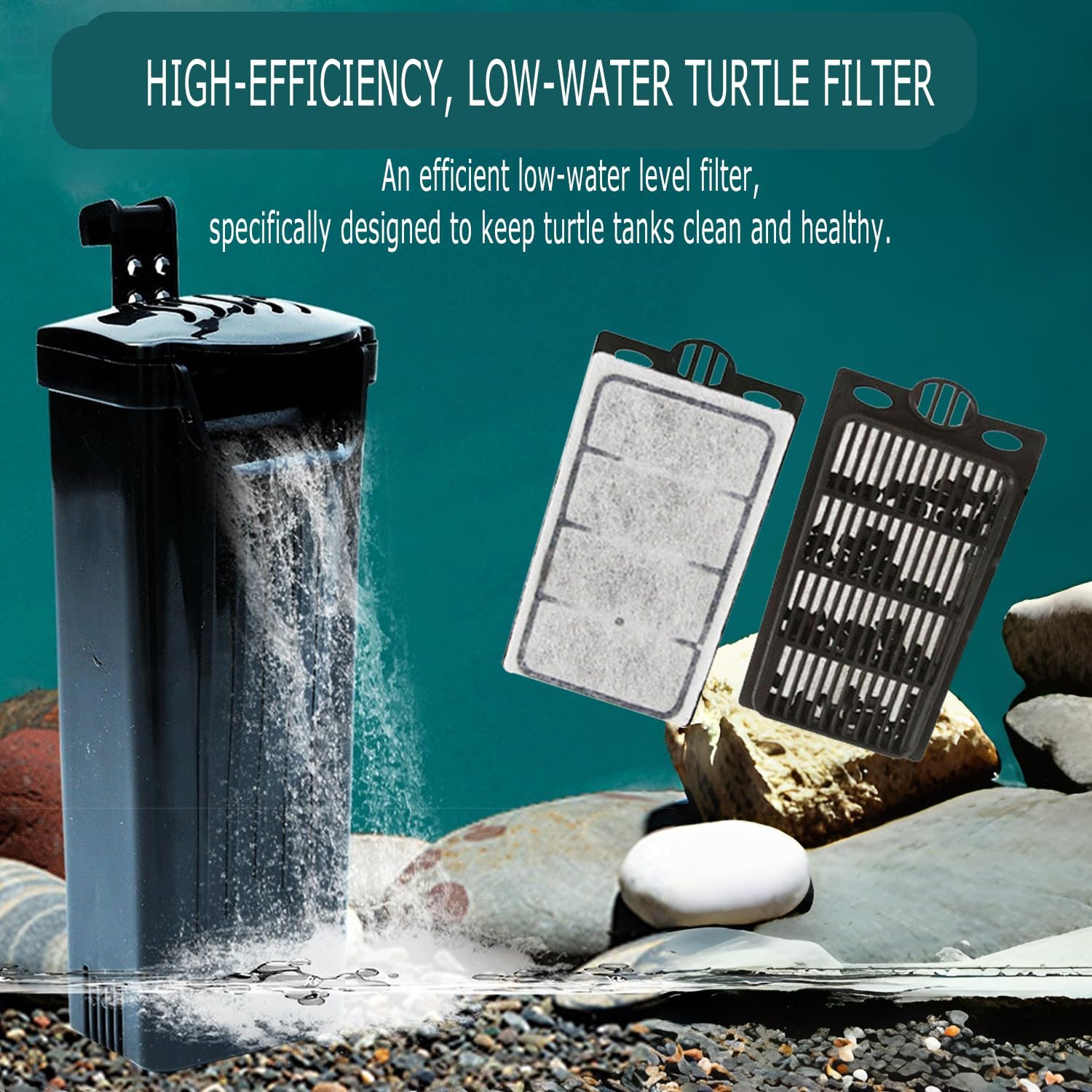 Upgraded 3 GAL Turtle Tank Kit(Tank+3.5W Filter+Basking Platform),Fish Tank Starter Kit, Aquarium for Crabs,Fishes,Amphibians,Reptiles(12 * 7.7 * 7.2 Inch)