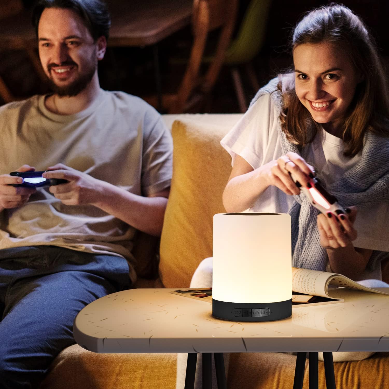 Elecstars Touch Control Bedside Lamp with Bluetooth Speaker, Dimmable Night Light, Portable Table Lamp, Best Gift for Men Women Teens Kids Children Sleeping Aid(Black)
