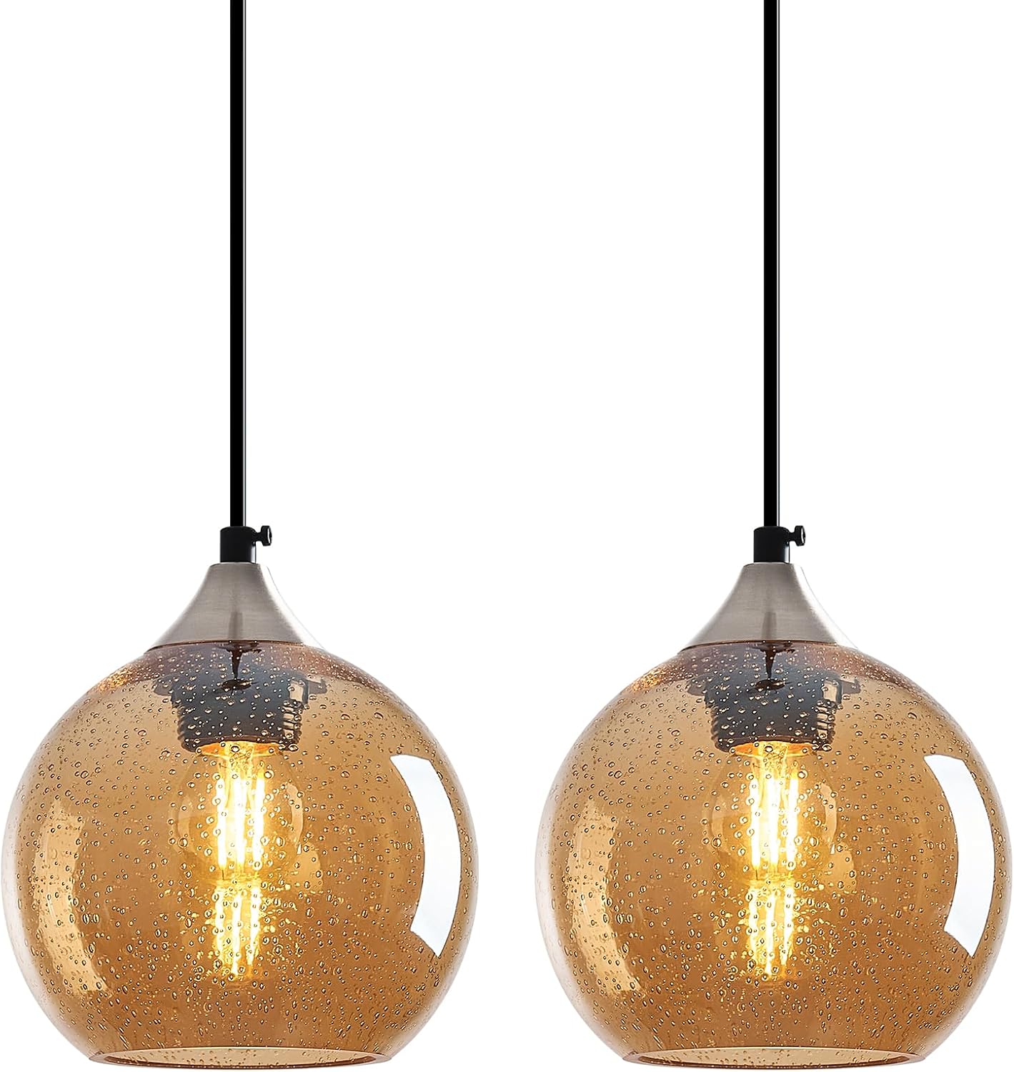 Amber Glass Pendant Lights Kitchen Island Globe Pendant Light Fixtures Modern Pendant Lighting for Bedroom Living Dining Room Light Fixture (5.9 in, 2 Pack)