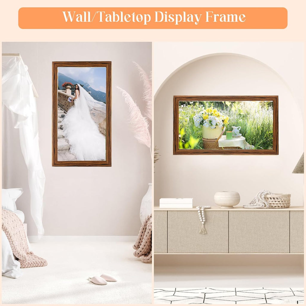 20x40 Wood Frame Brown, Rustic Natural Wooden 40x20in Poster Picture Frame, Distressed 20 x 40inch Woodgrain Gallery Photo Frame with HD Plexiglass, Horizontal Vertical Wall Mounting Display 1pcs