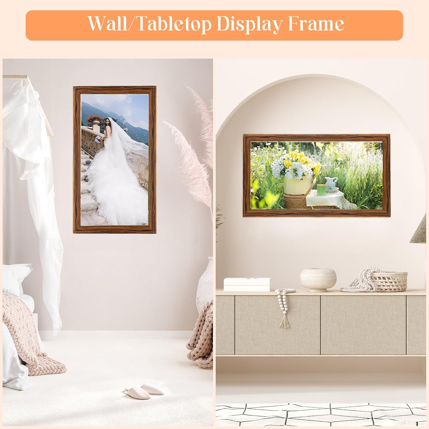 20x40 Wood Frame Brown, Rustic Natural Wooden 40x20in Poster Picture Frame, Distressed 20 x 40inch Woodgrain Gallery Photo Frame with HD Plexiglass, Horizontal Vertical Wall Mounting Display 1pcs
