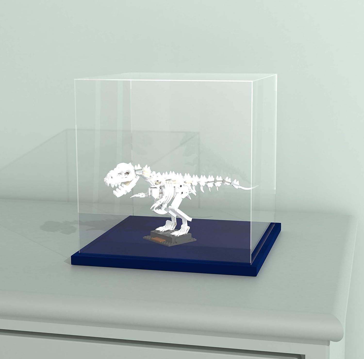Acrylic Display Case with Navy Blue Velvet Base, Clear Acrylic Display Box with Lid, 6 Inch x 7.87 Inch Cube Countertop Box for Collectibles, Home Organization (6x6x7.87 inch)