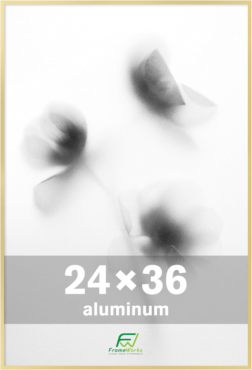 FrameWorks 24x36 Brushed Aluminum Poster Frames – Modern Brushed Metal Design w/Shatterproof Plexiglass, Perfect for Posters, Artwork, Paintings, Wall Displays – Home or Office Decor, Gold - 1 Pack