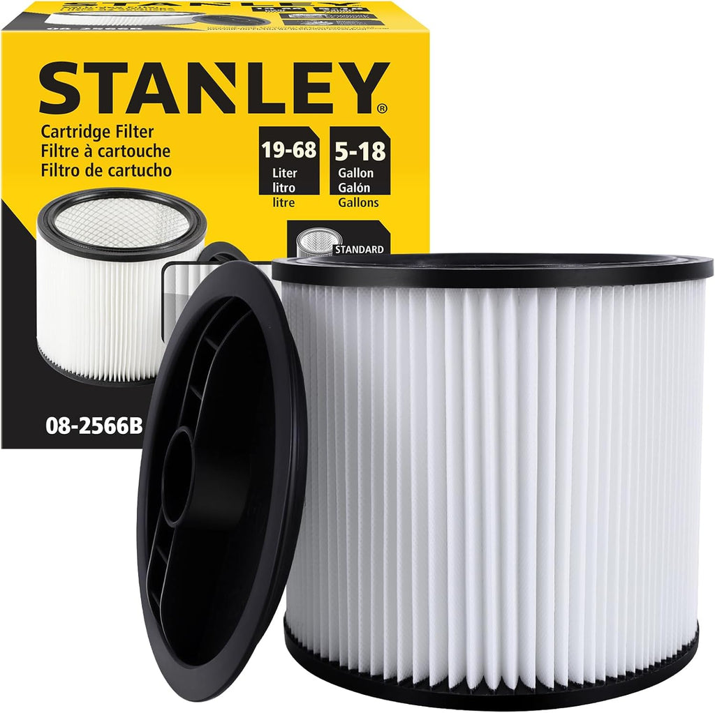 Stanley 08-2566B High Efficiency Shop Vac Filters, Replacement Cartridge Filter Fit for Most 5-18 Gallon Wet Dry Vacuum Cleaners, Shop Vacuum Wet and Dry Accessories