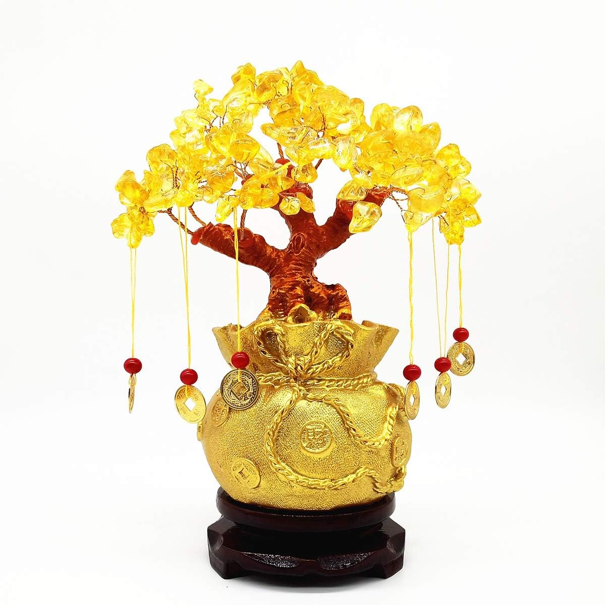 Feng Shui Yellow Quartz Crystal Tree, Bonsai Style Money Trees Decoration for Luck and Wealth (Purse)