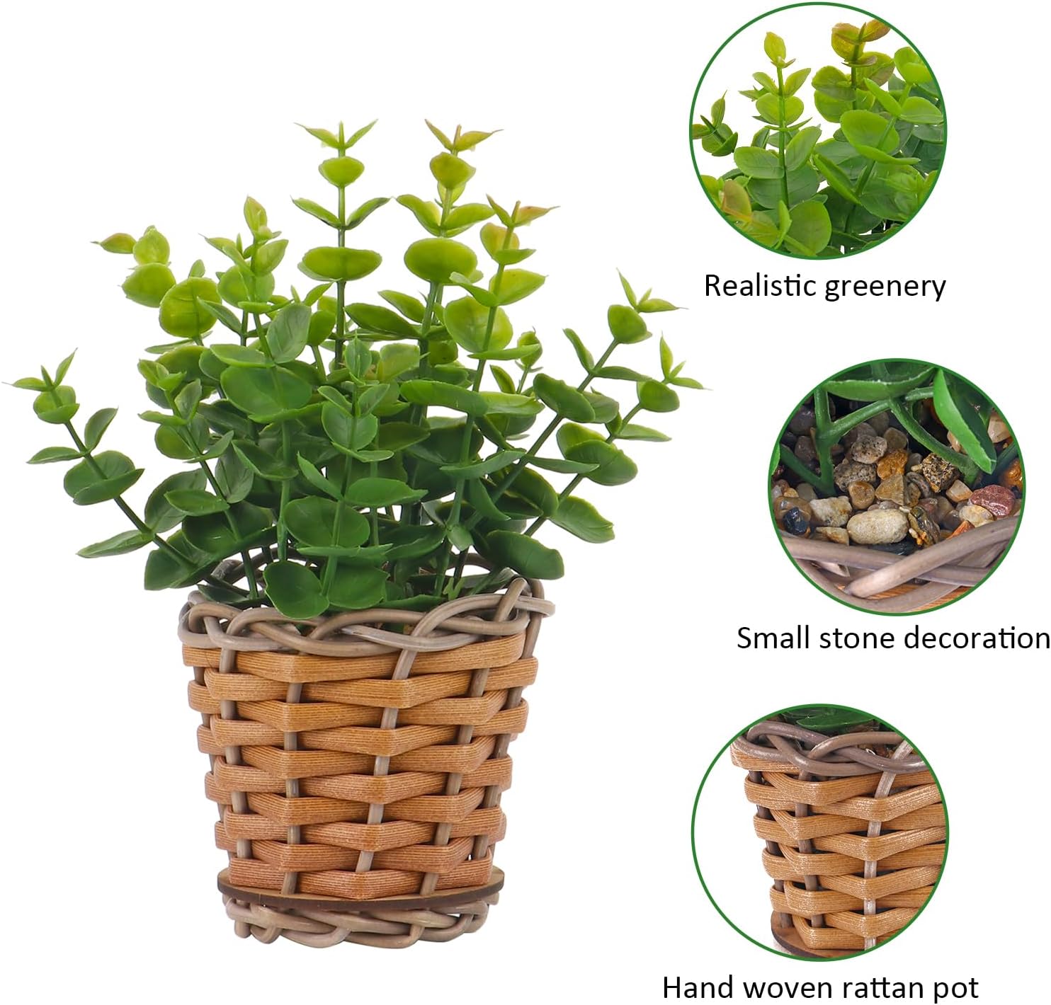 2 Pack Small Fake Plants Eucalyptus Potted Artificial Plant for Table,Bathroom,Farmhouse, Home Décor