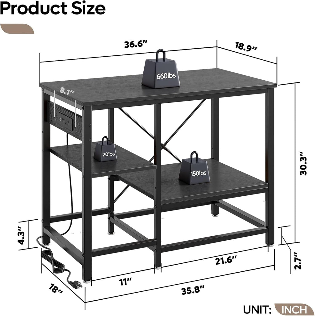 Bestier 40-50 Gallon Fish Tank Stand with Power Outlet, 36x19 Metal Aquarium Stand, 6-Leg Reptile Tank Stand with 3-Tier Adjustable Storage Shelves, 660LBS Capacity, Black Oak