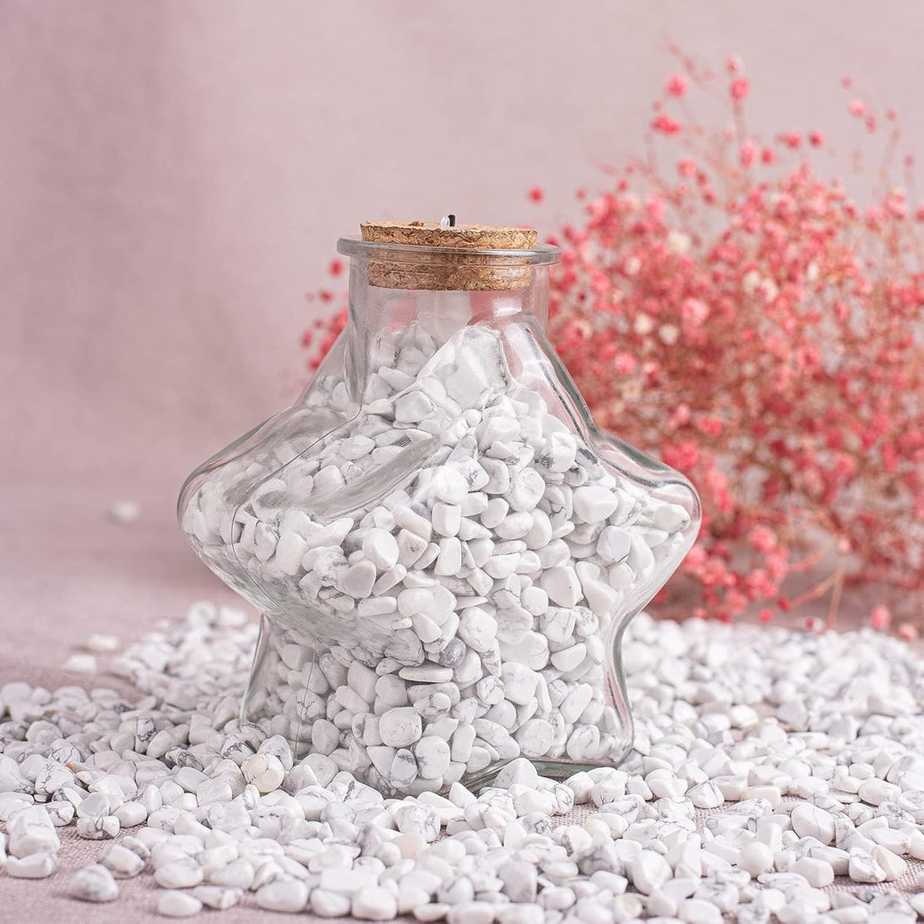 Polished Howlite Crystal Chips 200 Pcs - 0.3" 10 oz Tumbled Stone Chips Crushed Sea Glass Stones Healing Reiki Crystal Jewelry Making Home Decoration