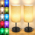 Unicozin Table Lamp Set of 2, 3 CCT 3000K/4500K/6500K & RGB Color Changing, Stepless Dimmable Small Bedside Lamp for Reading, Ambience Nightstand Light for Home Decor Party, Beige Shade