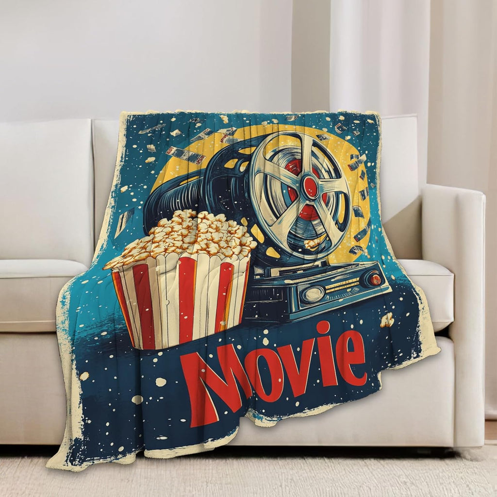 Movie Blanket Film Theater Cinema Popcorn Throw Blankets Gifts for Girls Boys Kids Movie Lover Soft Cozy Fleece Plush for Couch Sofa Bed 60"x50"