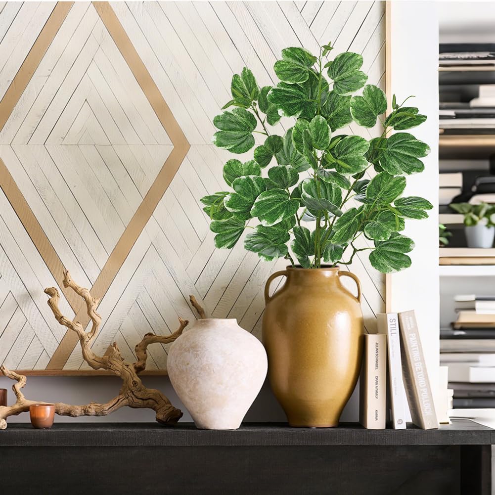 Hollyone 3PCS Artificial Leaf Branches for Vase 33.4 Inch Faux Greenery Stems Long Stems Fake Shrubs Branches Leaves Plants with White-Edged Twig Stems for Vase Garden Home Office Wedding Decoration