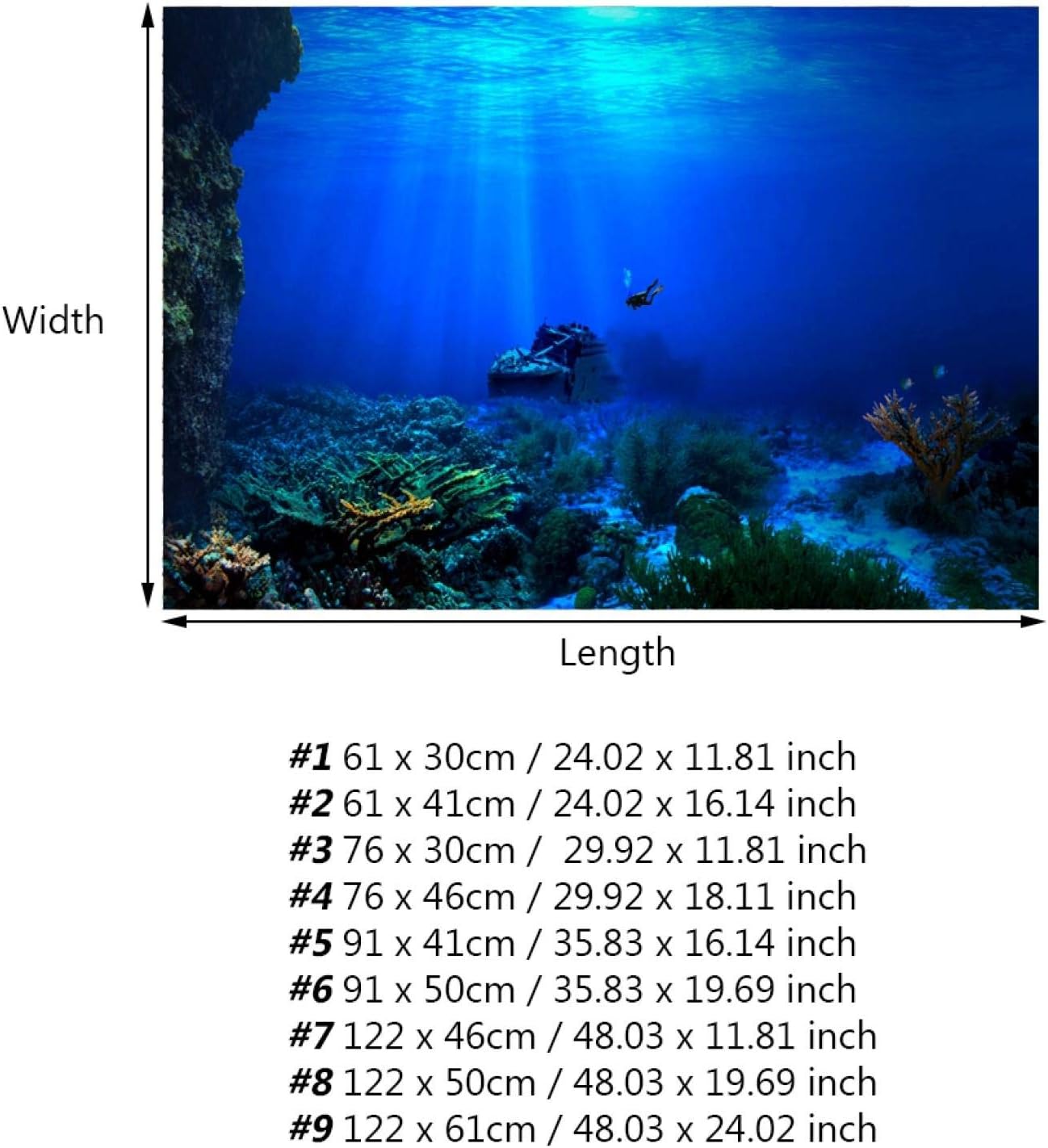 GLOGLOW Aquarium Poster, 3D Effect Underwater Background Sticker Thicken PVC Adhesive Static Cling Backdrop Fish Decorative Paper(122×61cm)