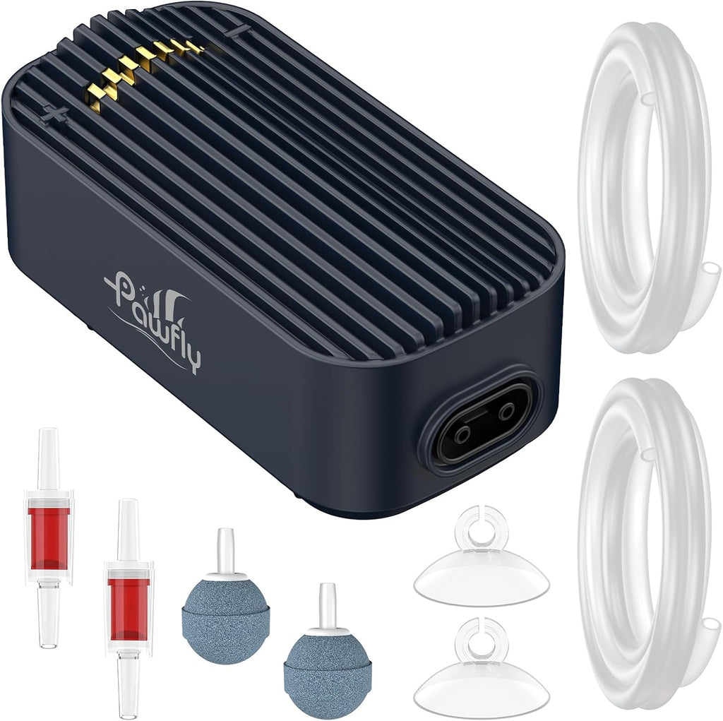 Pawfly Aquarium Air Pump, 110 GPH Air Pump for Fish Tank up to 160 Gallons, Ultra Quiet Adjustable Oxygen Pump with Airline Tubing, Air Stone & Check Valve, Aerator for Fish