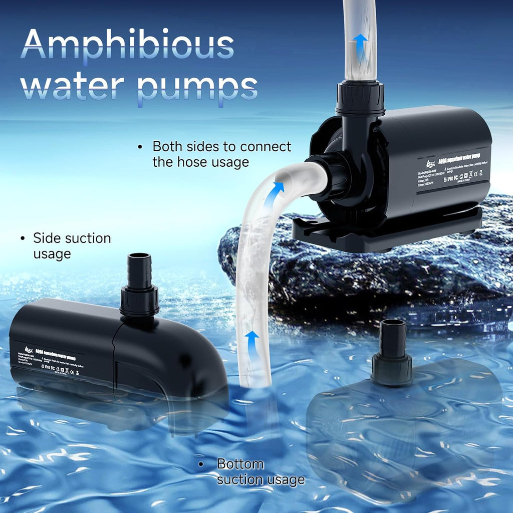 AQQA Aquarium Water Pump,Controllable Return Pump with LCD Display,Constant Flow Mode+Wave Making Mode+Feeding Mode,Submersible and inline Sump pump Pond Pump for Freshwater Saltwater (100W)