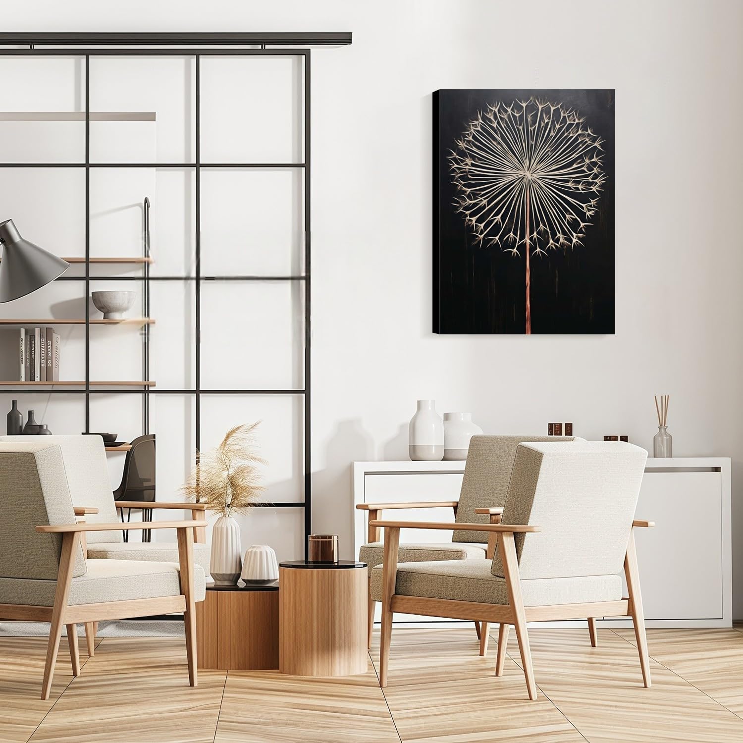 Framed Dandelion Plant Fun Wall Art Decor Canvas Print Poster Picture Modern Minimalist Artwork Bathroom Living Room Bedroom Office Gallery Decor 16x24 Inch Ready to Hang