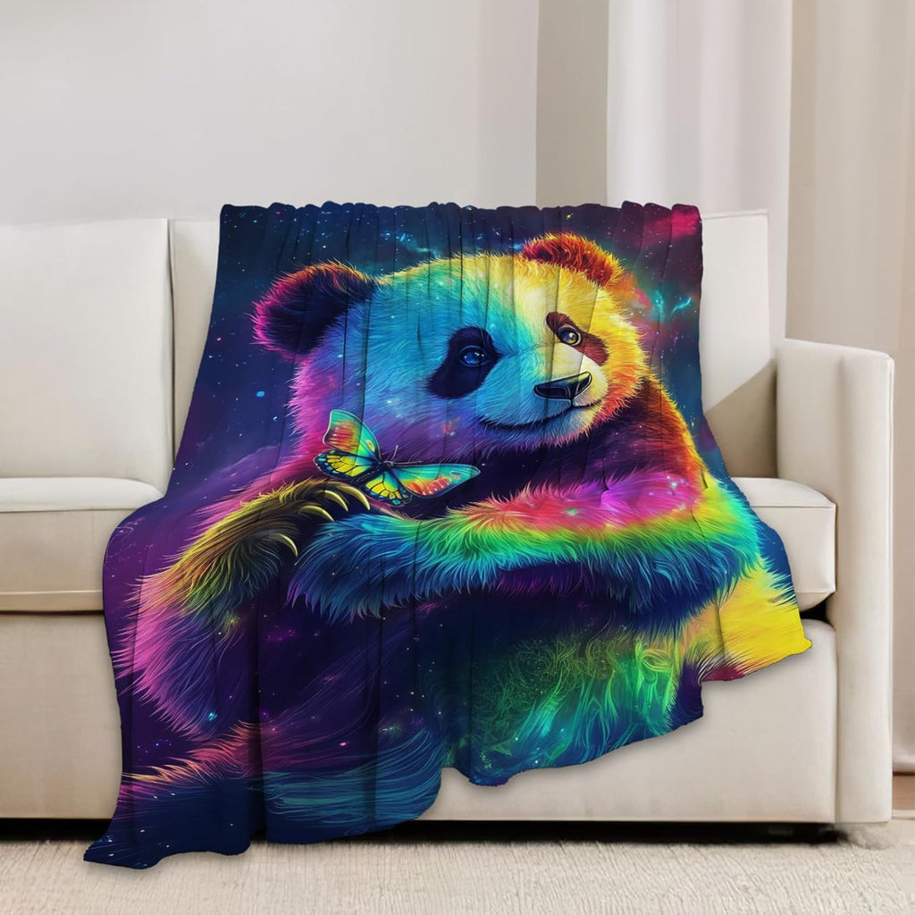 Panda Blanket Colorful Panda Butterfly Animal Lover Throw Blankets Gifts for Girls Boys Kids Soft Cozy Fleece Plush for Couch Sofa Bed 60"x50"
