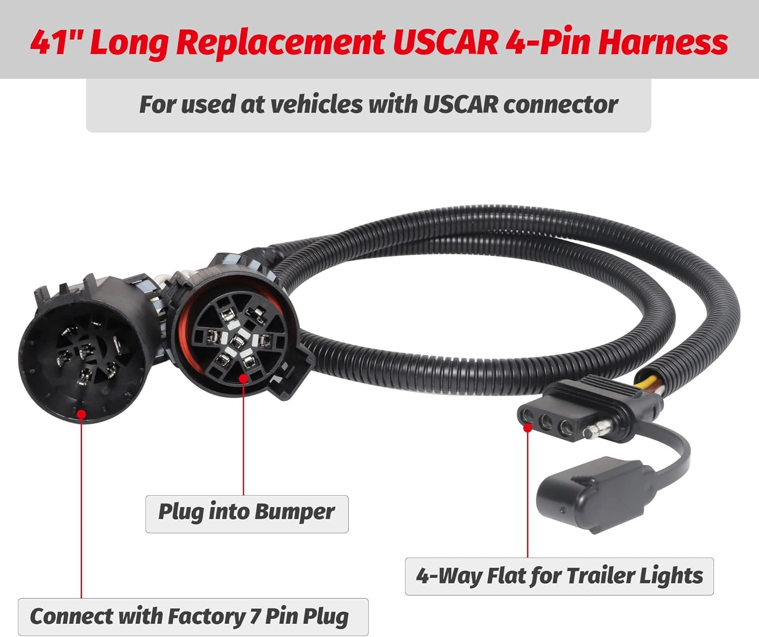 MECMO 55384 Replacement USCAR 7 Pin to 4 Pin Trailer Harness for Installing Tailgate Light Bar Adapter, USCAR 4-Pin Trailer Extension Wiring 41 Inches, for USCAR 7 Way & Factory Tow Package
