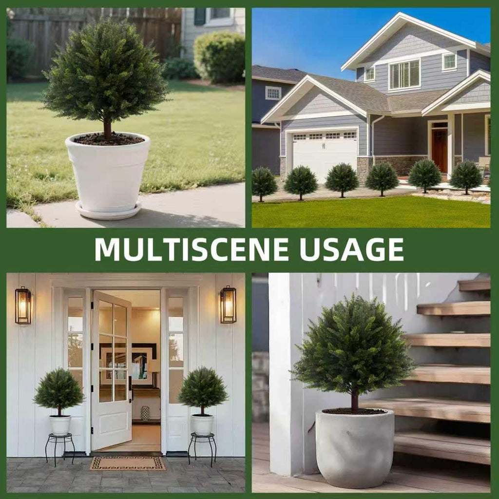 Set of 2 Artificial Cypress Trees, Artificial Cedar Topiary Ball Trees,23 Inch UV Resistant Fake Evergreen Shrubs with Ground Spike for Outdoor Indoor Porch, Garden, Planters