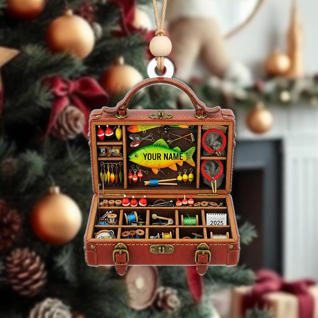 Personalized Fishing Tackle Box Ornament - Fishing Gear Decorative Hanging Ornaments for Christmas Tree Decor - Outdoor Sportsman Hanging Xmas Decorations Gift for Anglers, Dads & Fisherman