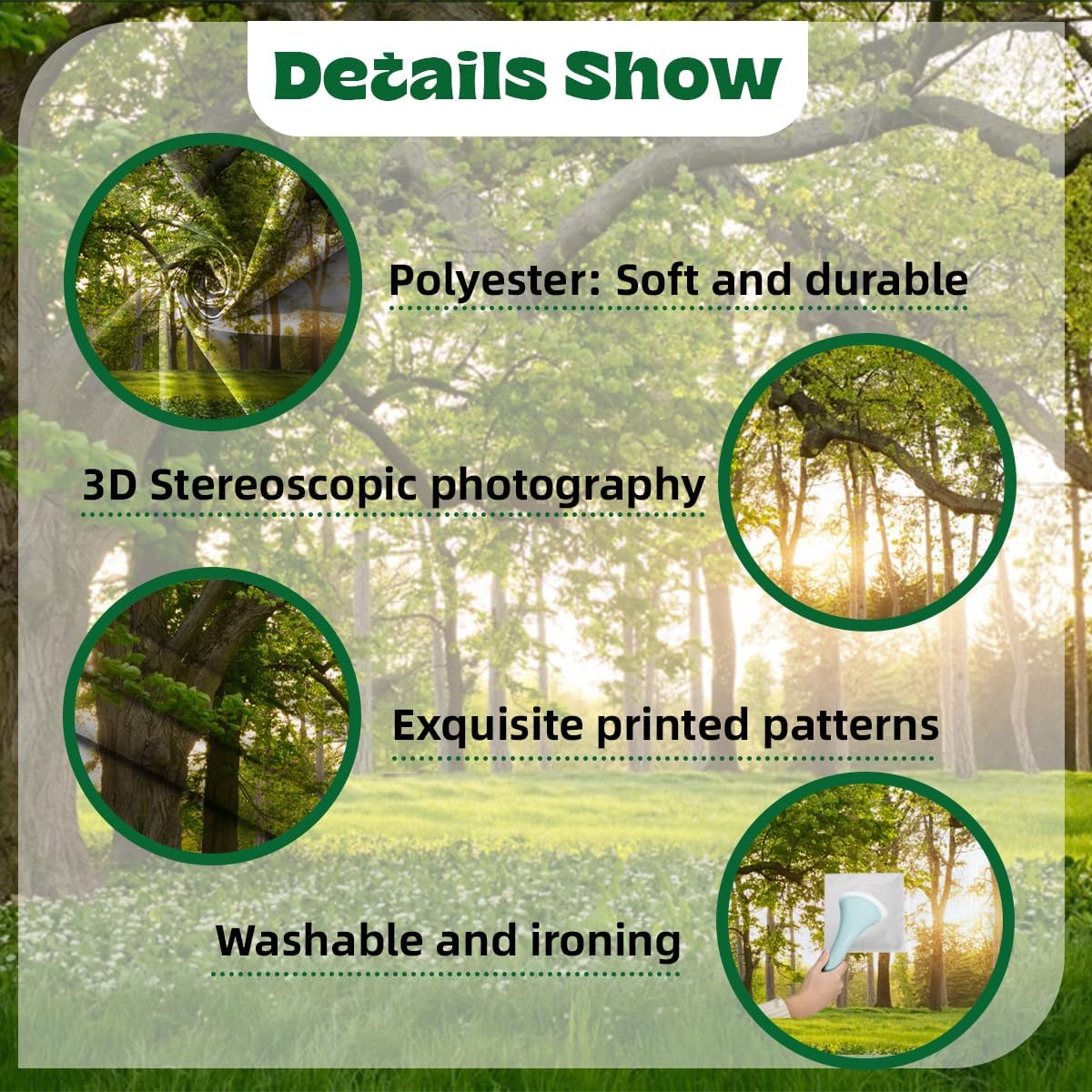 6x4ft Forests Backdrop Summer Tree Green Meadow Flower Sunrise Woods Botanical Natural Scenery Photography Background Camping Birthday Picnic Wedding Studio Photo Props Polyester