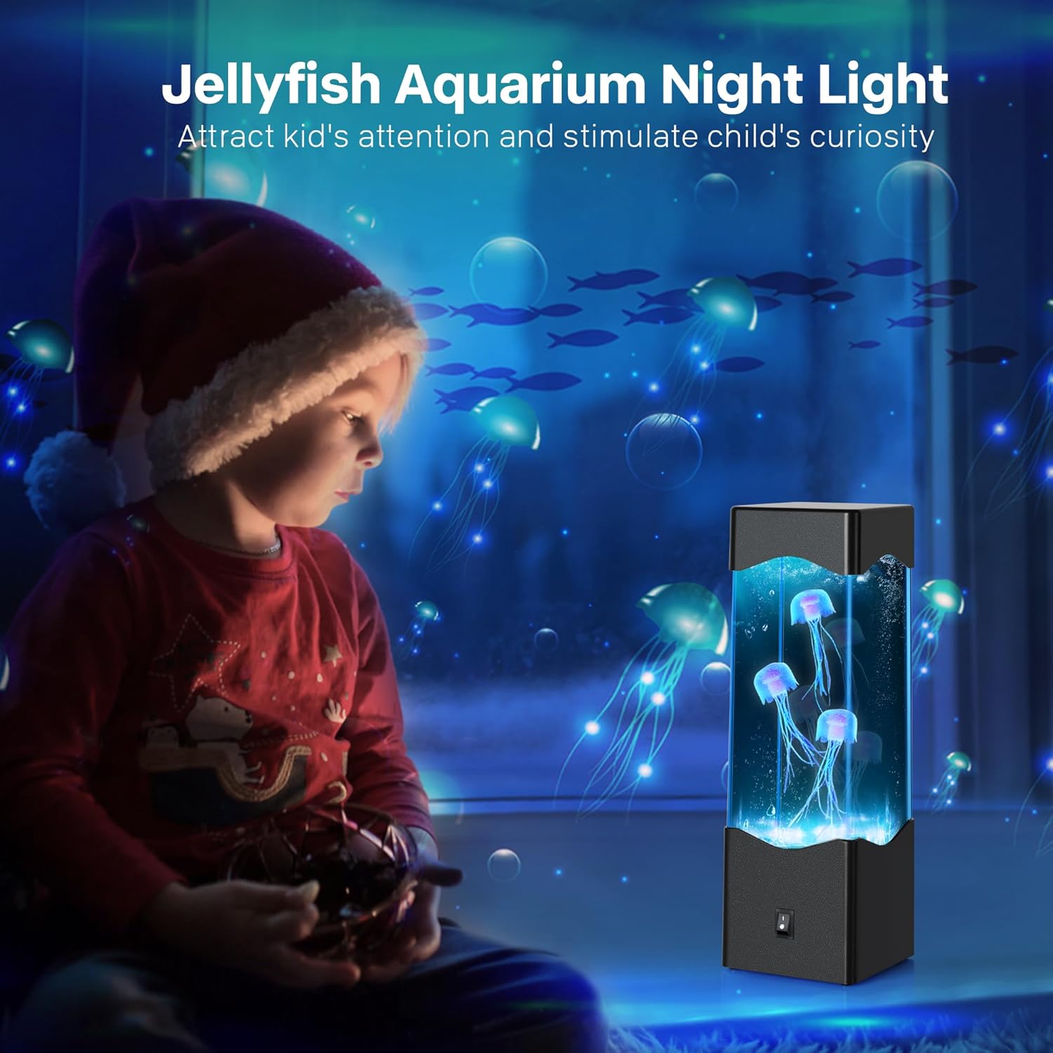 Gifts for Adults Kids, Multi-Color Jellyfish Lamp, USB Powered Aquarium Night Lights with 3 jellyfish,Jelly fish Tank Light Lamp Bedroom Office Room Desktop Decoration Mood Lamp for Stress Relief