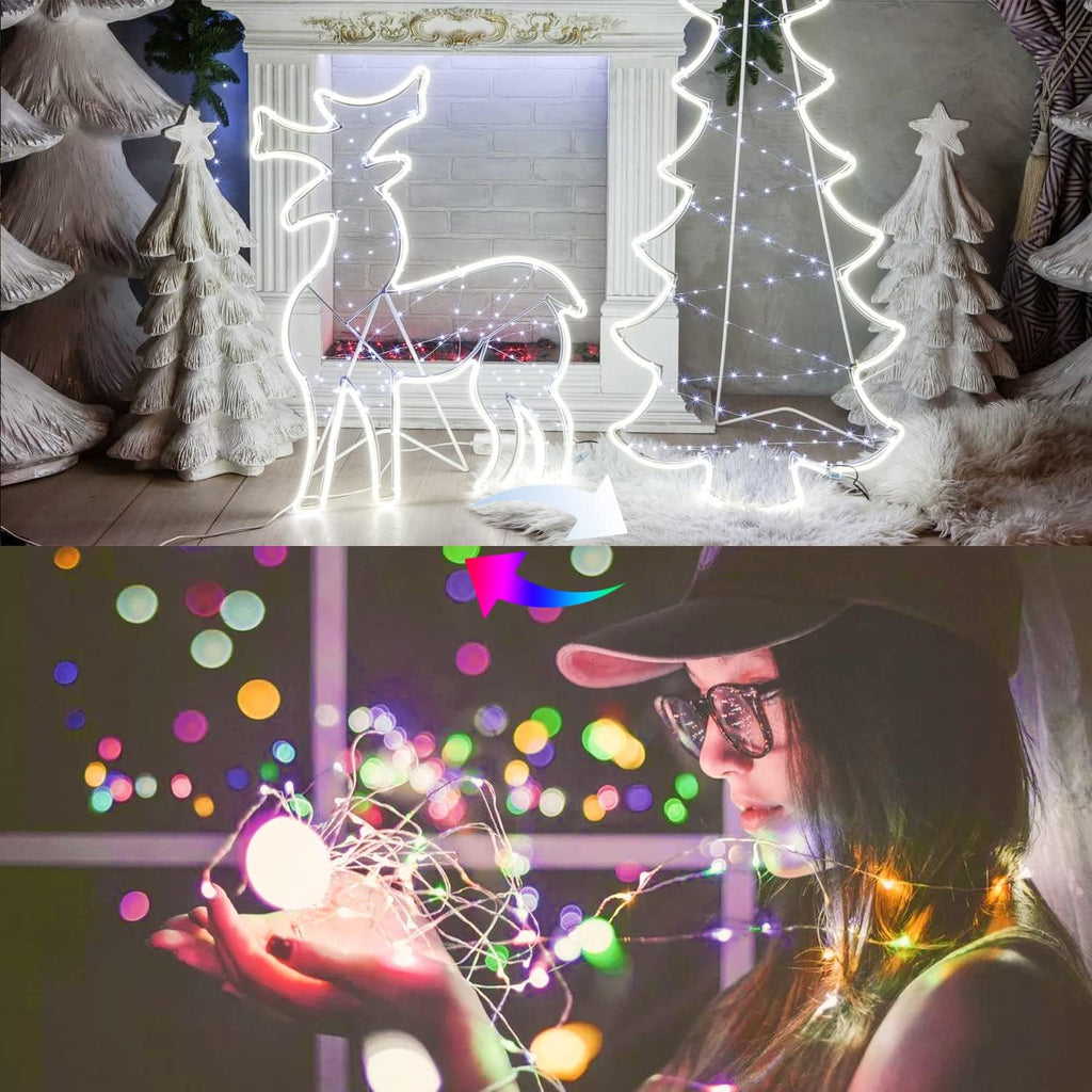 JMEXSUSS 2 Pack Color Changing Fairy Lights Battery Operated, Total 200 LED 66ft Color Changing Christmas Lights with Remote, 8 Modes Twinkle String Lights for Bedroom Decor, Cool White & Multicolor