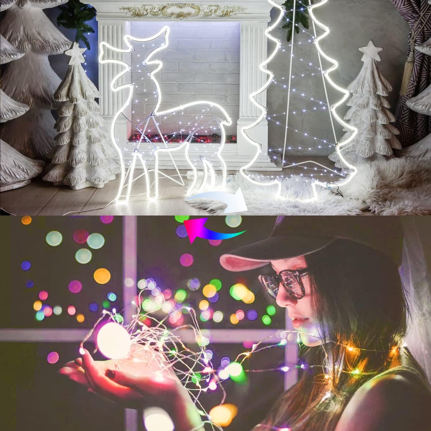 JMEXSUSS 2 Pack Color Changing Fairy Lights Battery Operated, Total 200 LED 66ft Color Changing Christmas Lights with Remote, 8 Modes Twinkle String Lights for Bedroom Decor, Cool White & Multicolor