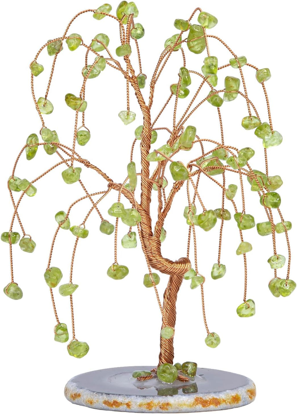 mookaitedecor Peridot Crystal Tree Tumbled Stones, Geode Agate Slices Base Money Tree Decoration for Wealth and Luck 5.7"-6.7"