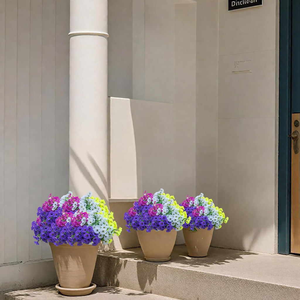 Artificial Flowers for Outdoors,UV Resistant Artificial Outdoor Flowers,Not-Fading Faux Flowers for Outdoor Planters Front Door Porch Yard Patio Garden Home Decor,12 Bundles Mix 4 Colors