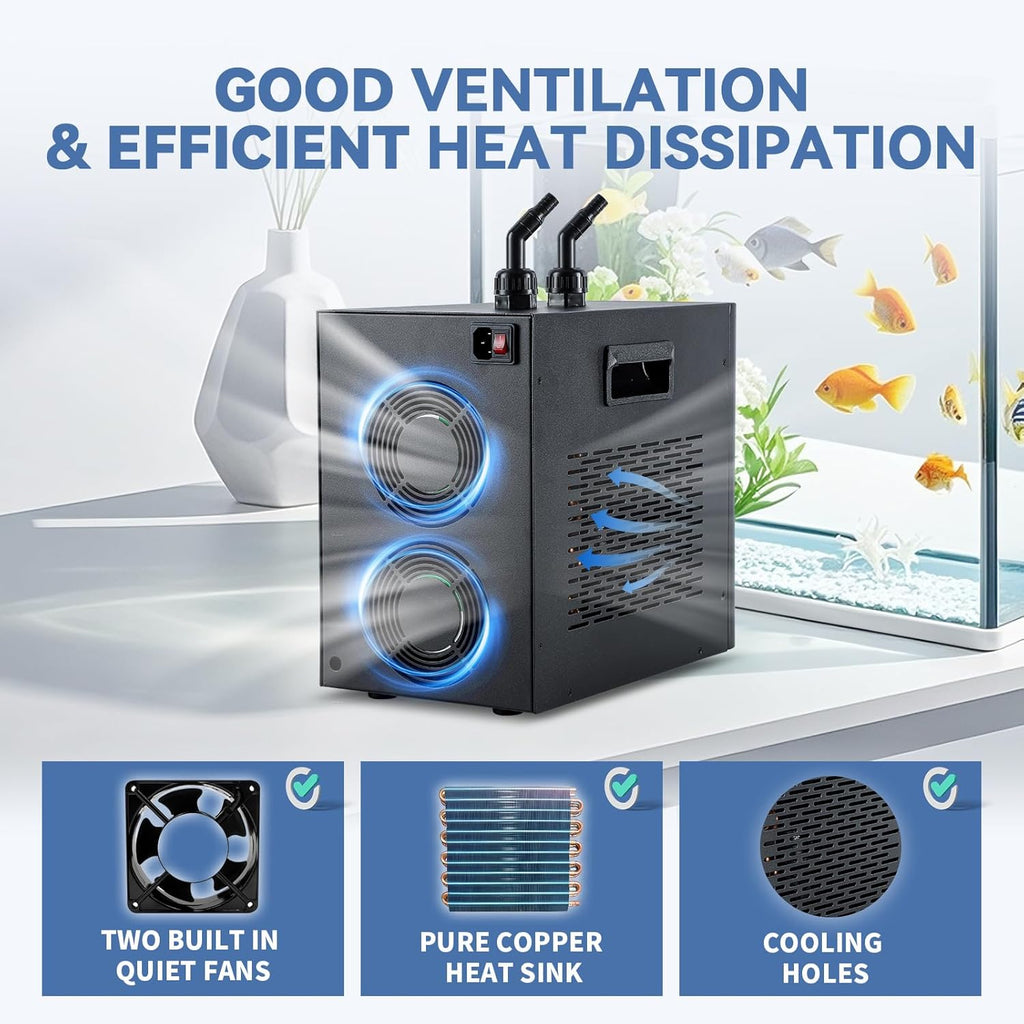 Poafamx 42gal Aquarium Chiller 1/10 HP Water Chiller Hydroponics Cooler 160L Fish Tank Cooling System with Quiet Compressor Refrigeration for Saltwater Freshwater Axolotl Coral Jellyfish