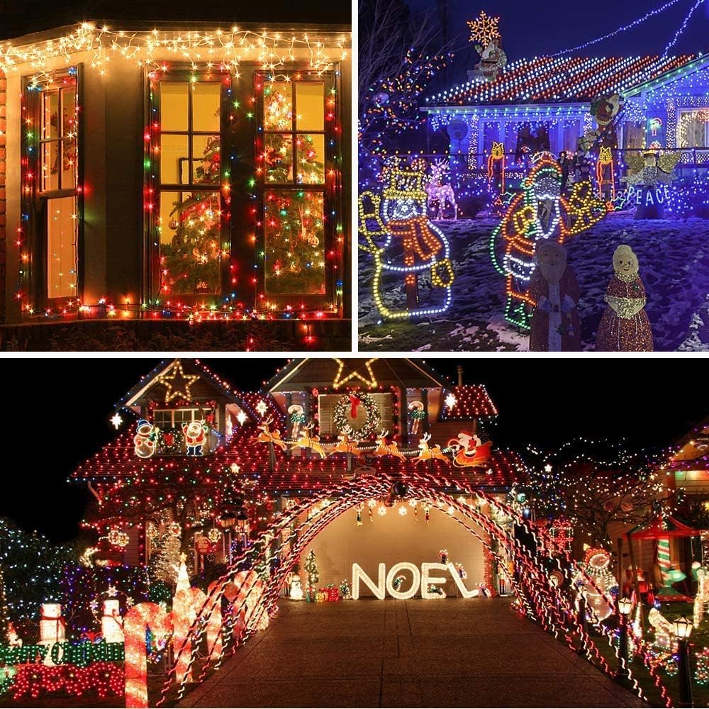 AmyHomie Multicolor Christmas Lights Outdoor, 300LED Lights with 8 Lighting Modes, End to End Connectable Fairy String Lights for Indoor Outdoor Christmas Decoration