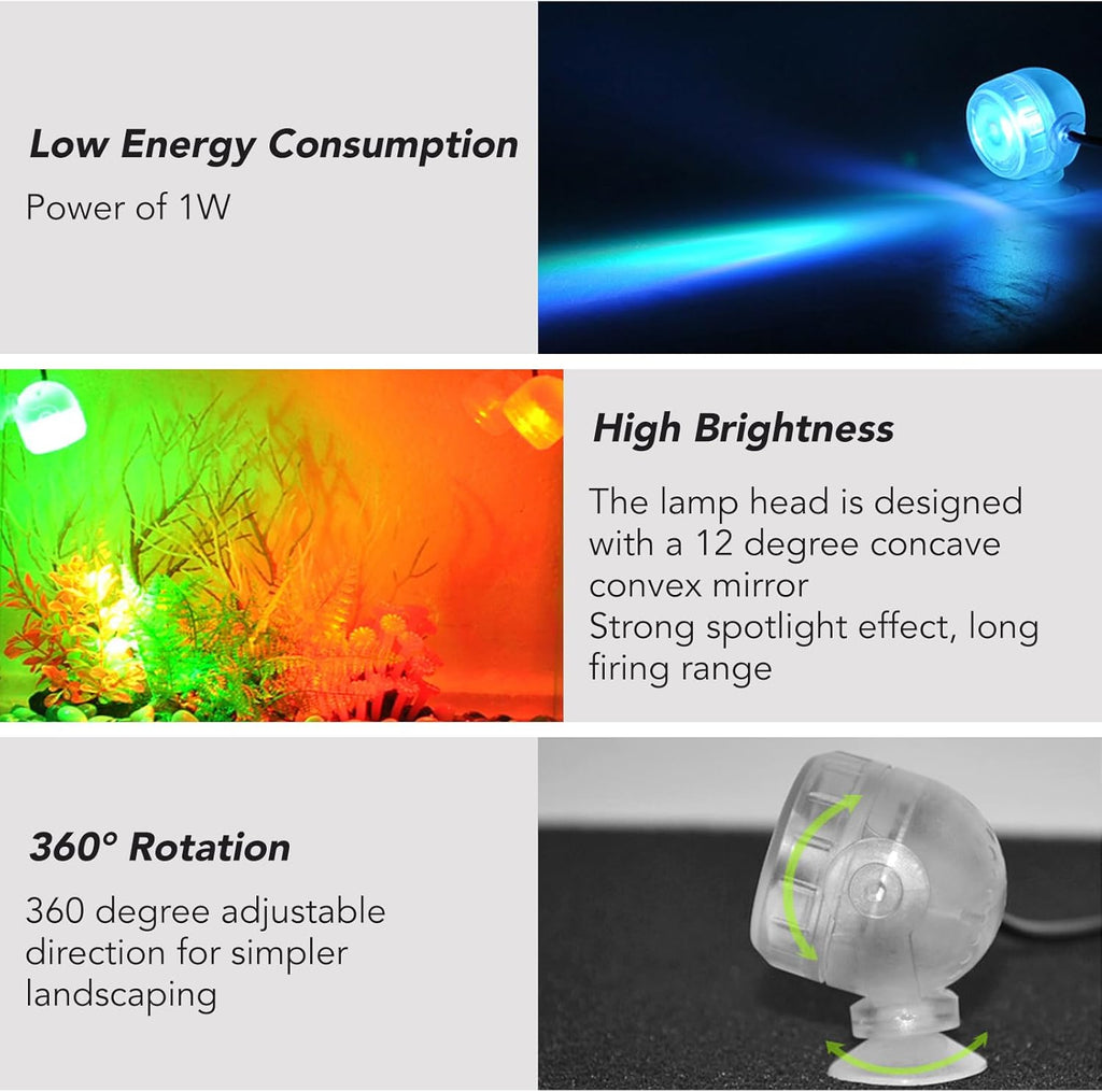 GLOGLOW Aquarium LED Light, Submersible Color Changing Fish Tank Light USB Night Spot Lamp for Freshwater Saltwater Tanks Reef Fish Decoration(Colorful)